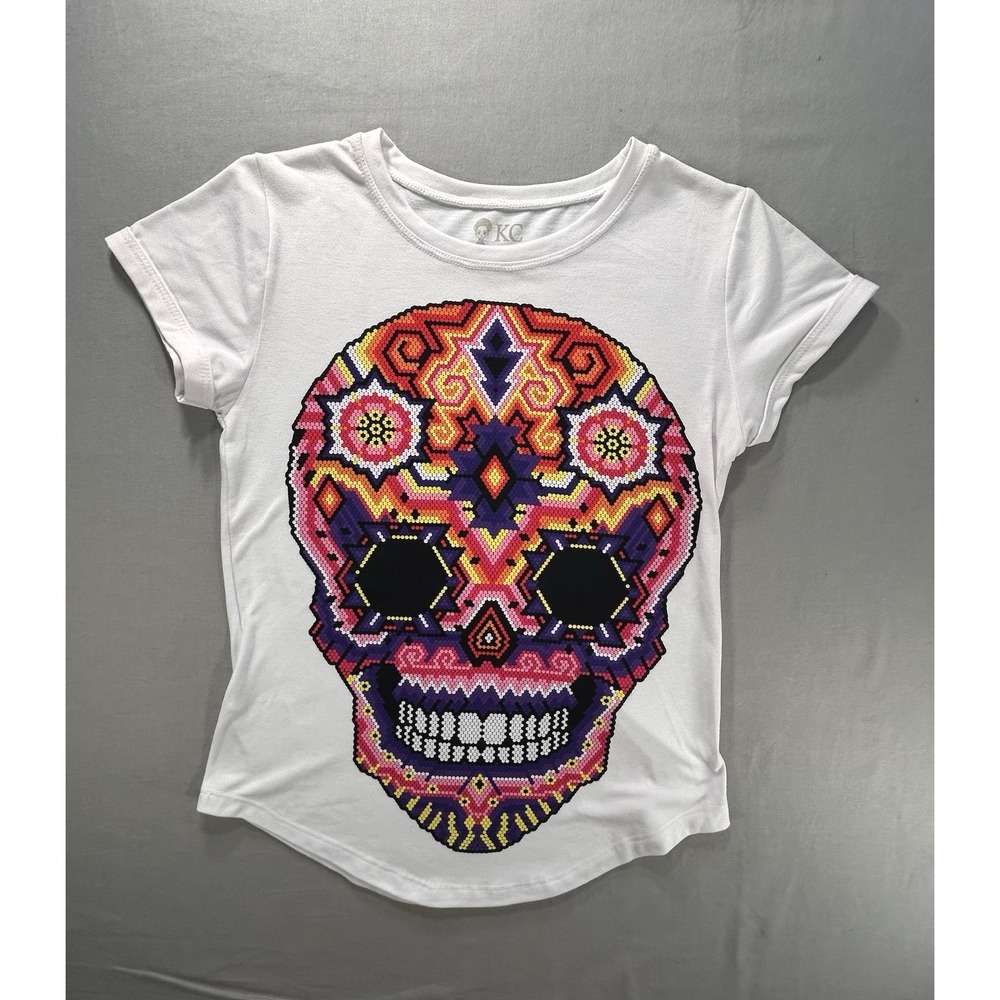 KC Diseno Artisanal Sugar Skull Colorful Shirt Women's Small‎ Calavera